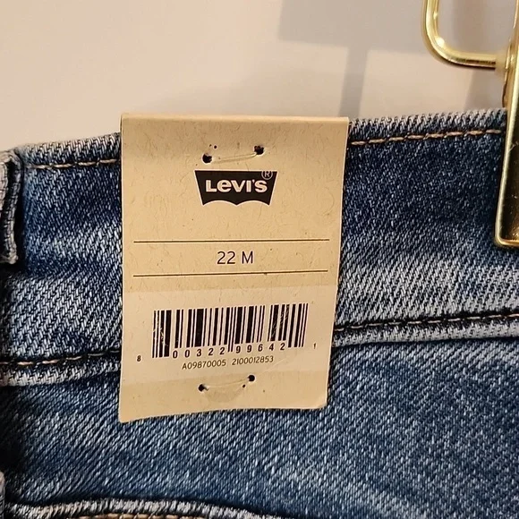 Levis - High Waisted Mom Jeans, Distressed, Blue Denim​​​​​​ - Picture 8 of 14